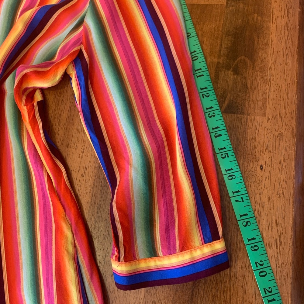Philosophy Dress 14 Vibrant Rainbow Striped Maxi Button up 3/4 Sleeves Highwaist - Picture 8 of 14